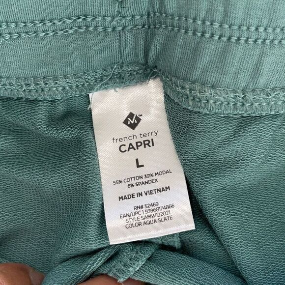 Members Mark Womens French Terry Drawcord Waistband Aqua Slate Capri Pants Large - Picture 5 of 5